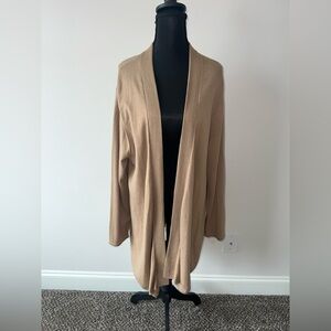 J. Jill Women's Camel Open Front Wool Longline Cardigan Sweater Size XL